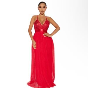 New Fashion Nova Glam Sequined Maxi Red Adjustable Holiday Dress Size Medium